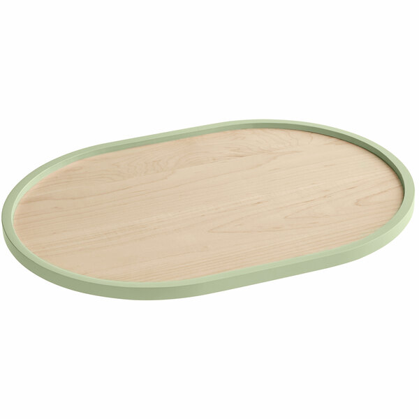 A Cal-Mil maple wood serving tray with a matcha colored border.