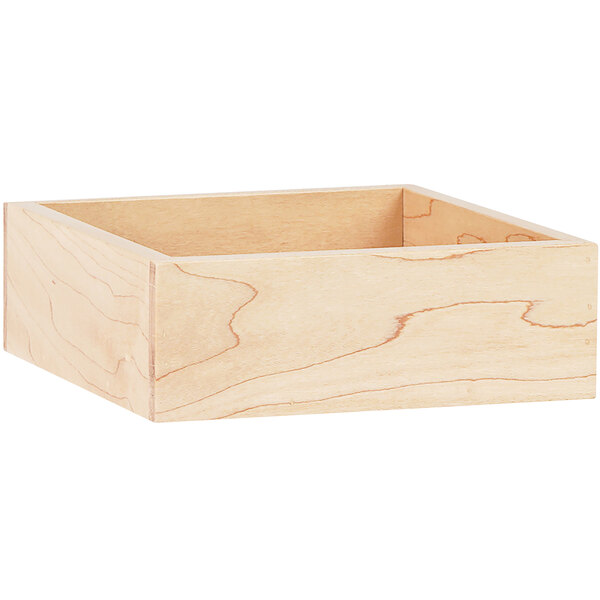 A Cal-Mil maple wood merchandiser box with the lid open.