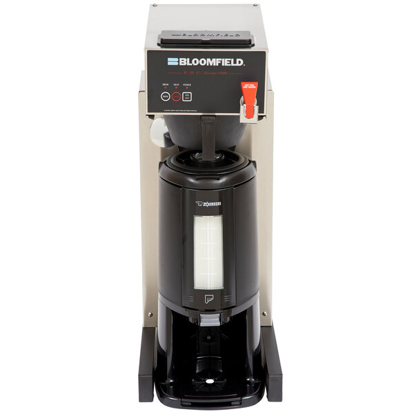 A Bloomfield automatic thermal coffee brewer with touchpad controls.