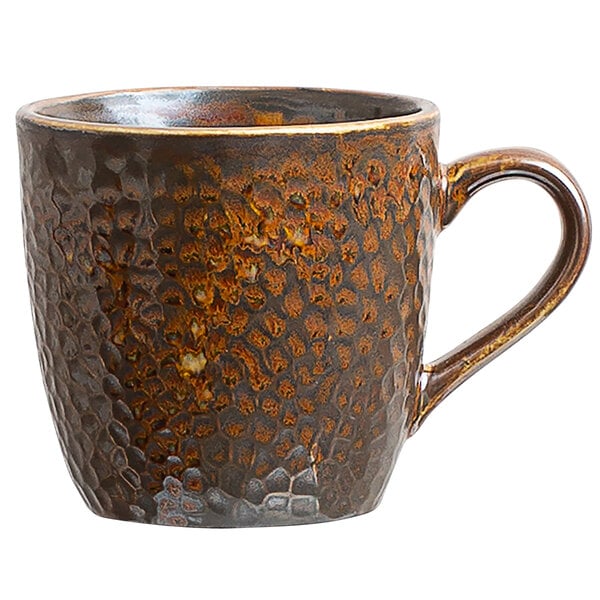 A brown Bon Chef Tavola porcelain mug with a handle.