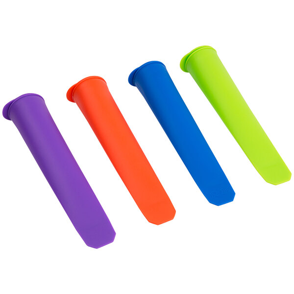 A Fox Run silicone ice pop mold with multicolored tubes.
