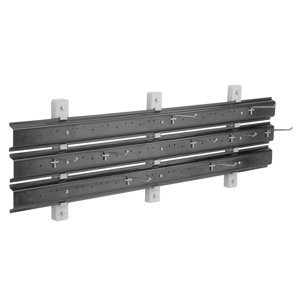 A metal Cambro Camshelving shelf extender with metal brackets and screws.