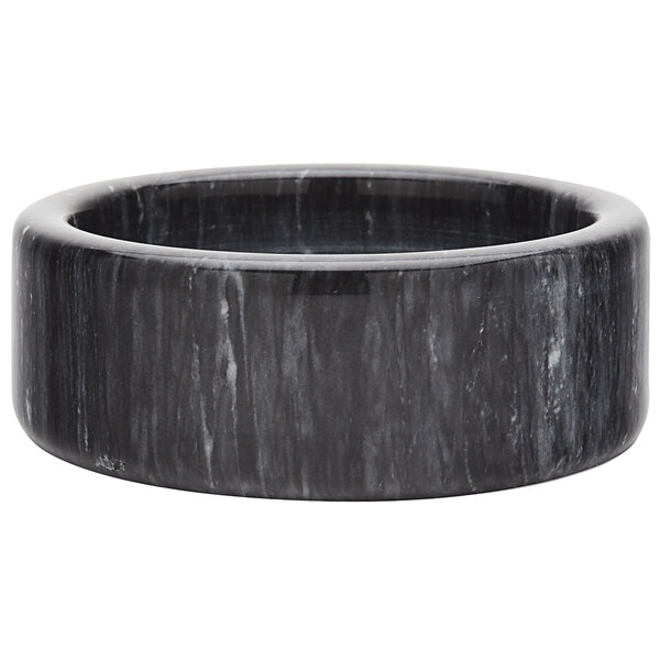 A black marble wine coaster with a black rim.