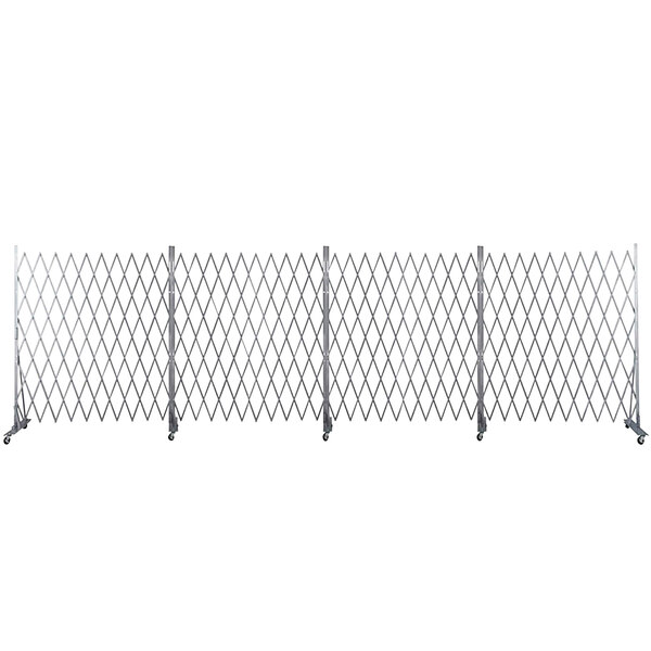 A close-up of a Versare silver collapsible security gate.