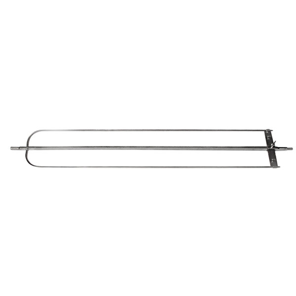 A metal rod with a screw on the end and two handles.