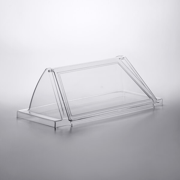 A clear plastic container with a clear plastic lid on a white background.
