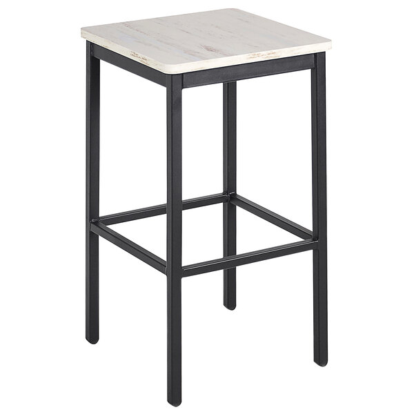 A black BFM Seating backless barstool with a square seat.
