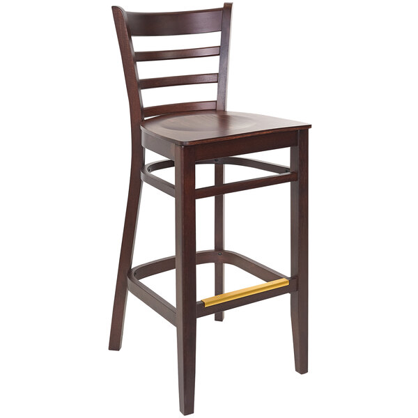 A BFM Seating Berkeley beechwood barstool with a wooden seat.