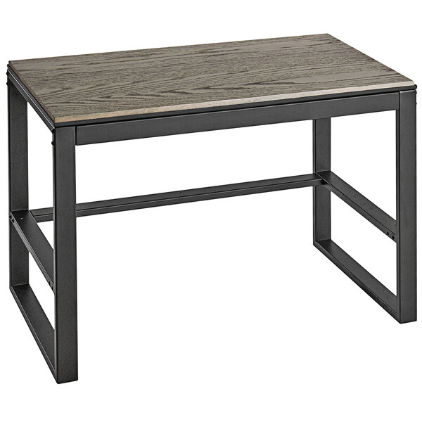 A Cal-Mil nesting merchandising table with a gray oak wood top.