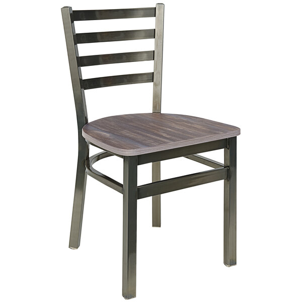 A BFM Seating Lima ladder back chair with a metal frame and wooden seat.