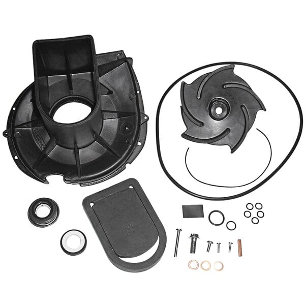 A black plastic bag containing black and black rubber parts for a Pacer Pumps water pump.