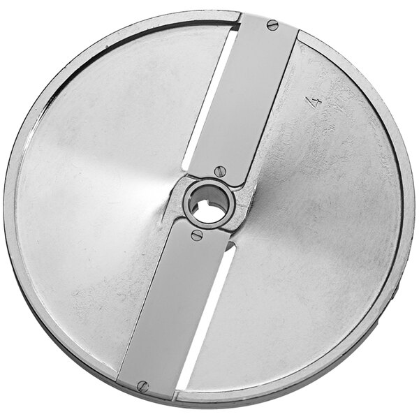 A Sirman 5/32" Slicing Disc, a circular metal object with two holes in it.