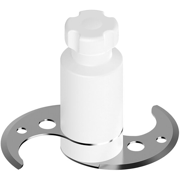 A white plastic bottle with a metal cap.