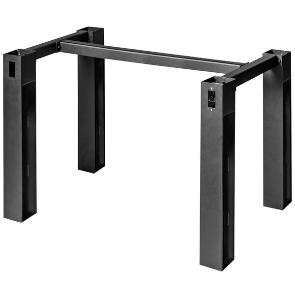 A black metal BFM Seating I-Beam bar height table base with two legs.