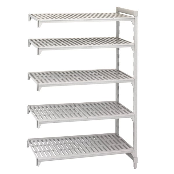 A white Cambro Camshelving Premium vented add on unit with 4 shelves.