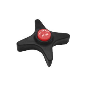 A black star shaped T&S polypropylene handle with a red button.