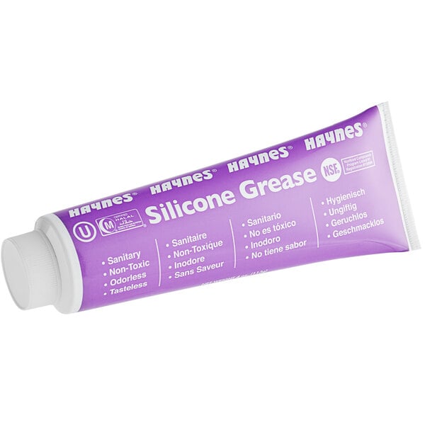 A purple tube of Haynes Synthetic Lubricating Silicone Grease with white text.