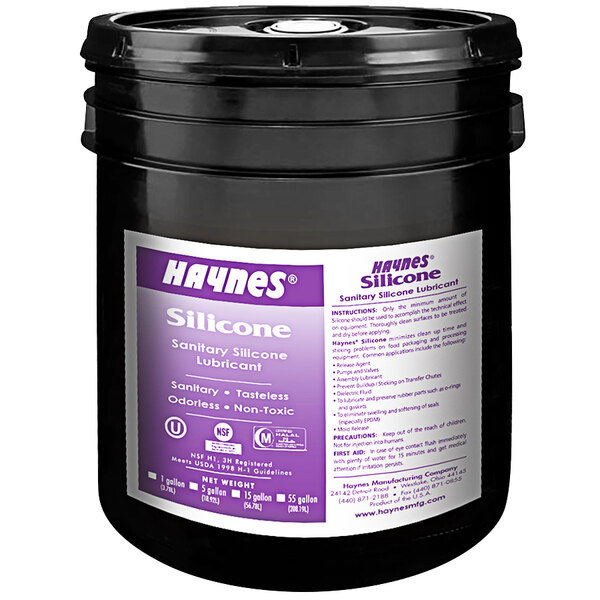 A black plastic container of Haynes 106 Synthetic Lubricating Silicone Grease with a white label.