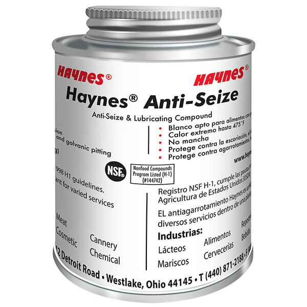 A white container of Haynes 49 Anti-Seize with black and red text.