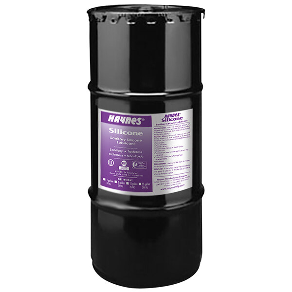 A black container with a purple label reading "Haynes 109 Sanitary Silicone Lubricant"