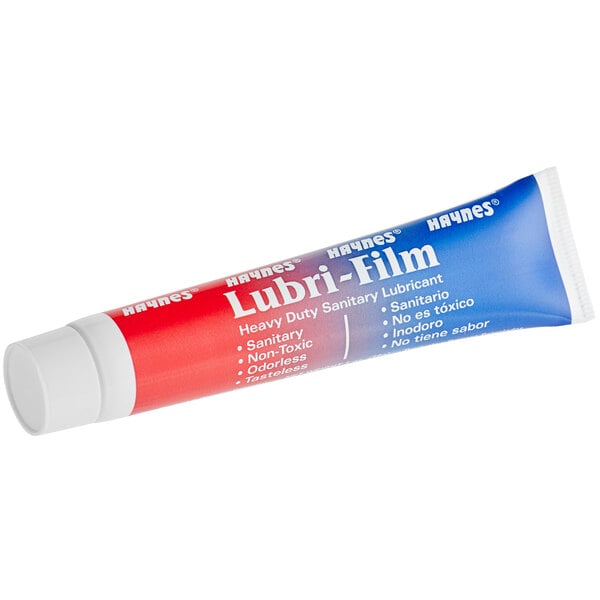 A red and white tube of Haynes 47 Lubri-Film Heavy-Duty Lubricating Grease.