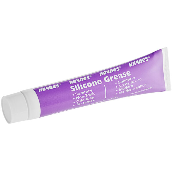 A purple tube of Haynes Synthetic Lubricating Silicone Grease with white text.