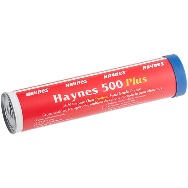 A close-up of a Haynes 500 Plus synthetic food-grade lubricating grease tube.