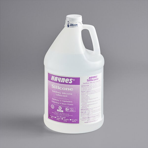 A white plastic jug of Haynes 101 Sanitary Silicone Lubricant.