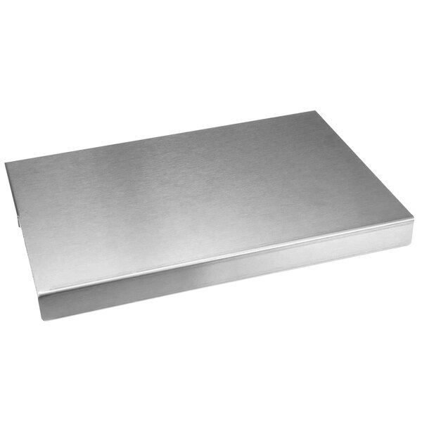 A silver rectangular stainless steel work shelf for a Pitco fryer.
