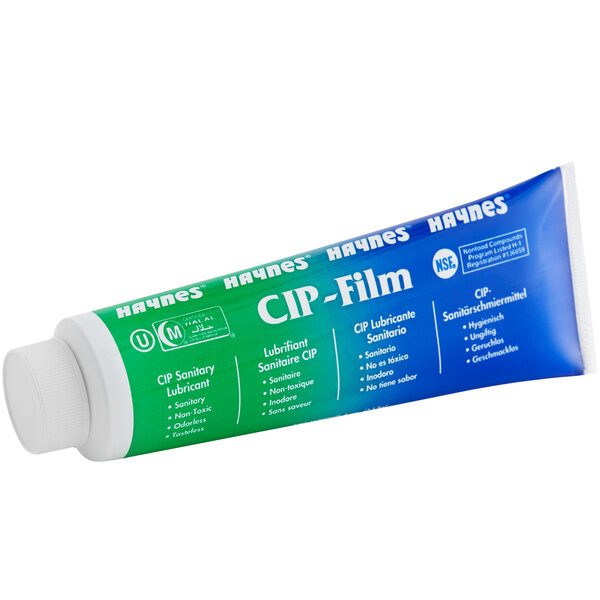 A close-up of a white and green tube of Haynes 88 CIP-Film.