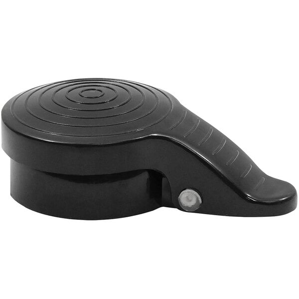 A Tablecraft black plastic moisture-proof top with a circular design.