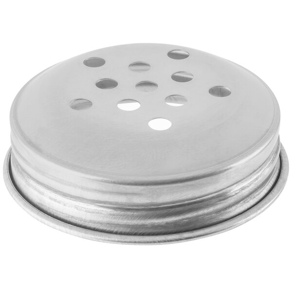 A Tablecraft stainless steel shaker top with holes.