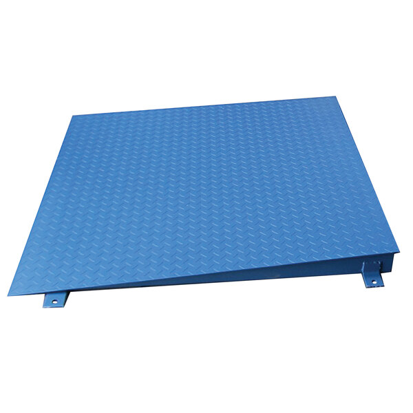 A blue metal surface with holes on an Optima Weighing Systems table.