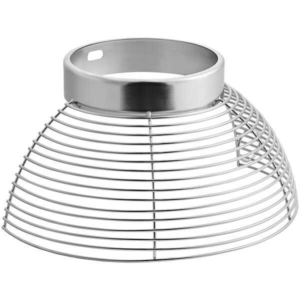 A silver metal wire bowl guard with a silver ring on top.