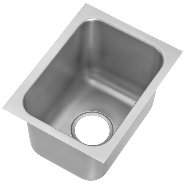 A Vollrath stainless steel sink with a 3 1/2" drain hole.