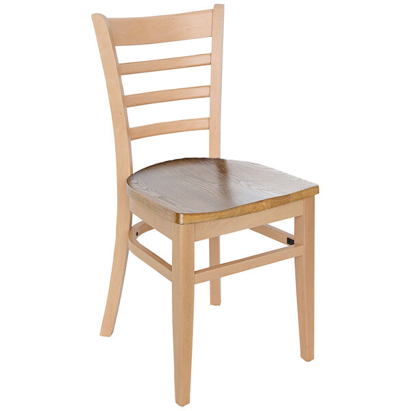 A BFM Seating Berkeley wooden ladder back chair with a wooden seat.