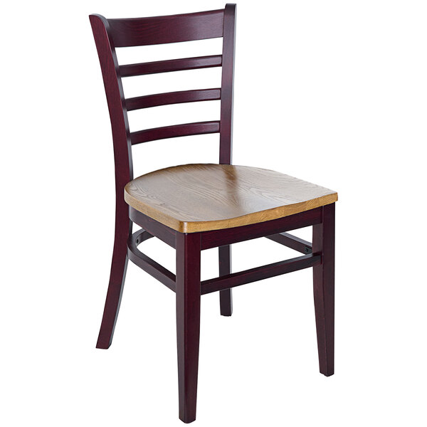 A BFM Seating Berkeley dark mahogany beechwood restaurant chair with a wooden seat and back.