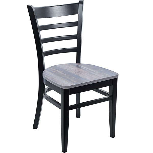 A black BFM Seating Berkeley beechwood restaurant chair with a wooden seat.