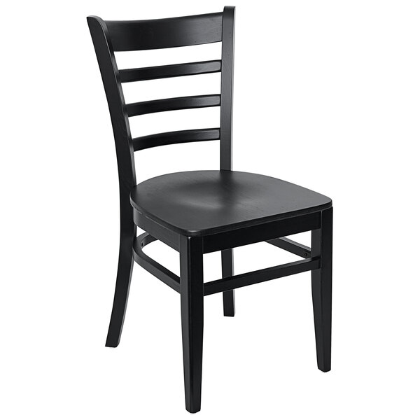A BFM Seating black wooden ladder back chair with black veneer seat.