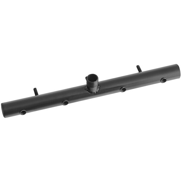 A black Avantco manifold pipe with holes on the end.
