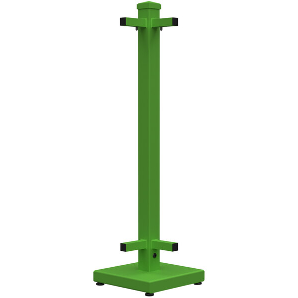 A green rectangular SelectSpace corner stand with black wheels.