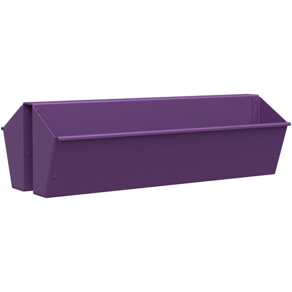 A purple hanging planter with a white background.