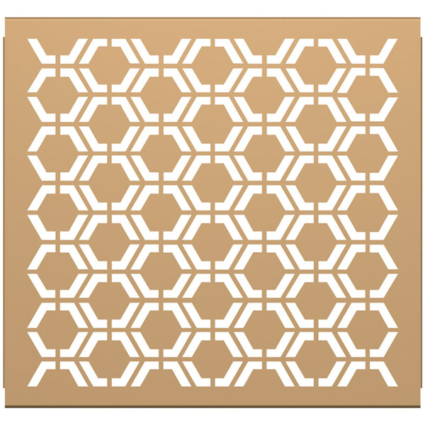 A white hexagon pattern on a tan background.