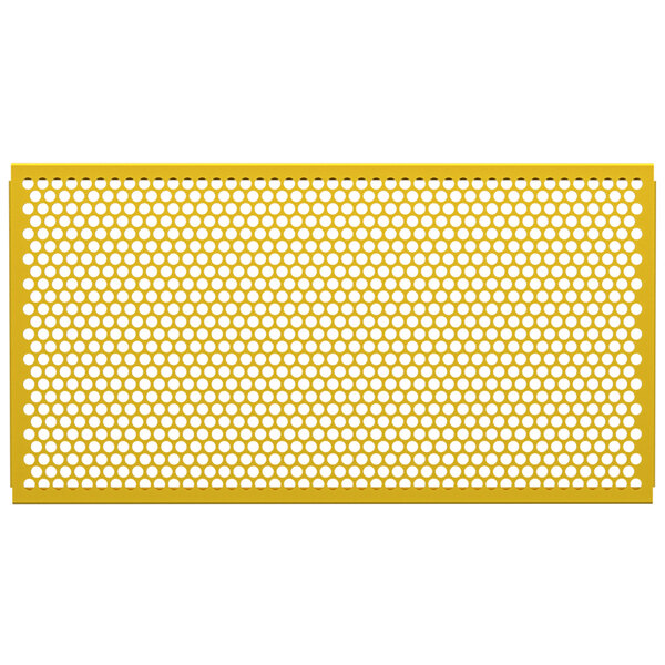 A bright yellow mesh panel with white circle patterns.