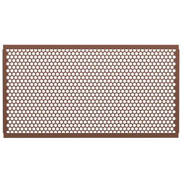 A brown metal mesh with circle patterns.