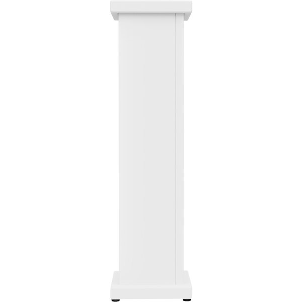 A white rectangular stand-alone planter with a circle top cut out.