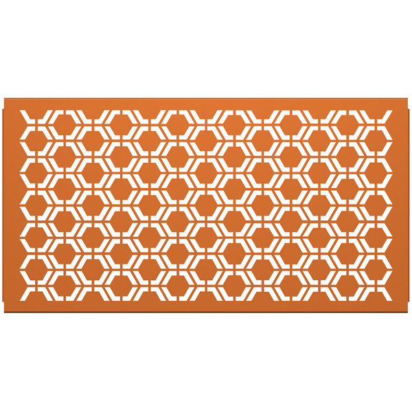 A white hexagonal partition panel with a burnt orange hexagonal pattern.