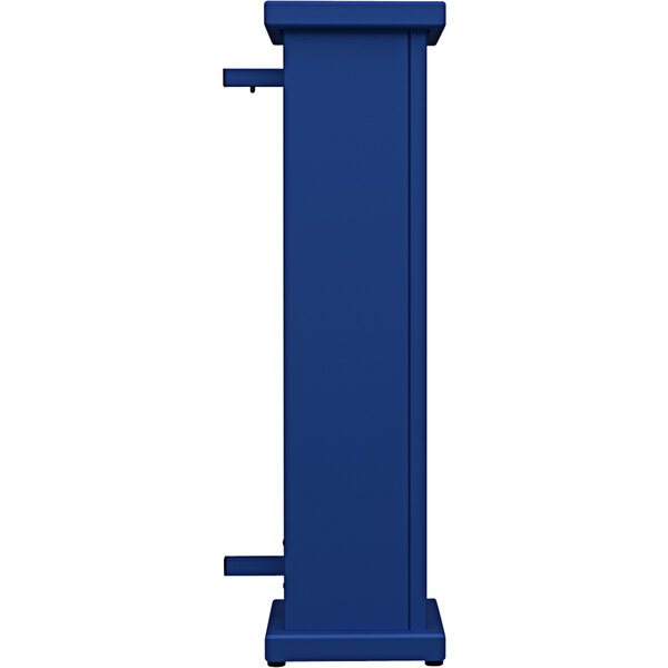 A royal blue SelectSpace end planter with a circle top cut-out on a metal base.