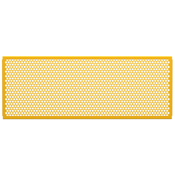 A yellow metal mesh with circle patterns.