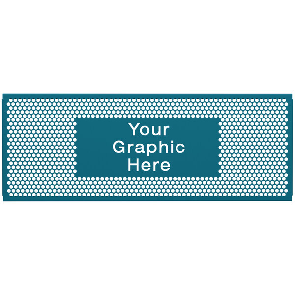 A blue rectangular sign with white dots reading "Your Graphic Here"